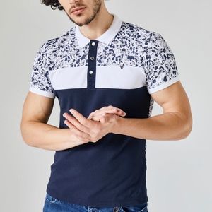 Navy Printed Polo for Men
